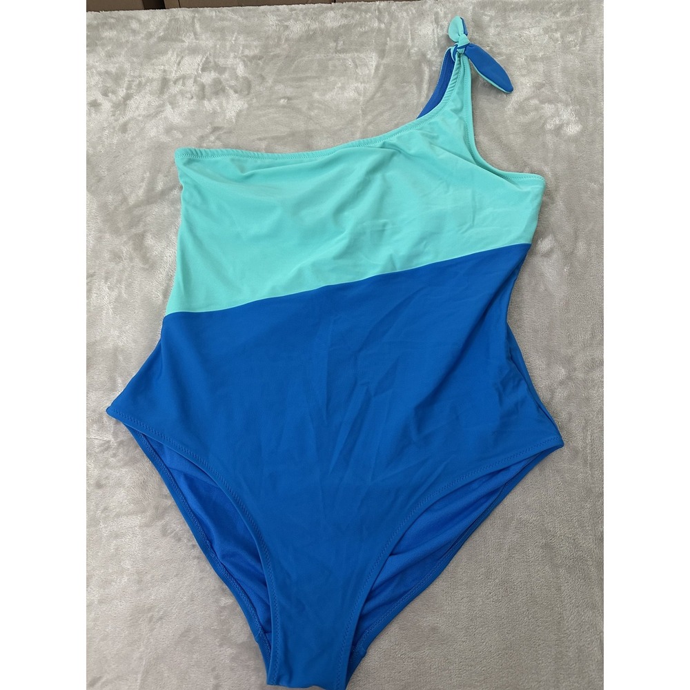 Old Navy Swimsuit Womens XL Blue One Shoulder Colorblock One Piece Bathing Suit